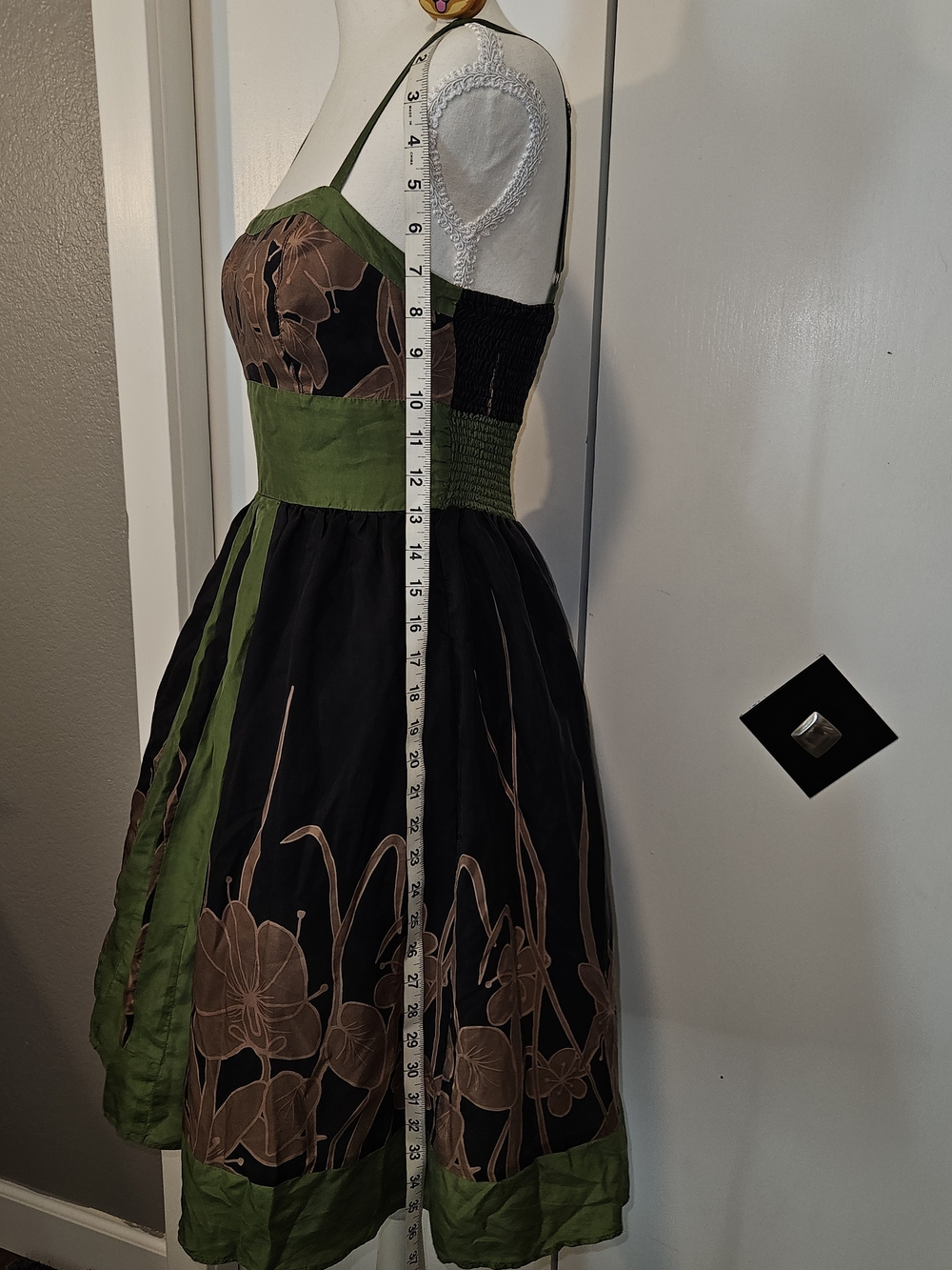 Silk 100% Silk Green and Black Floral Fit-and-Flare Sundress - Picture 10 of 15